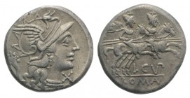 L. Cupiennius, Rome, 147 BC. AR Denarius (18mm, 4.14g, 2h). Helmeted head of Roma r.; cornucopia behind. R/ The Dioscuri, each holding spear, on horse...
