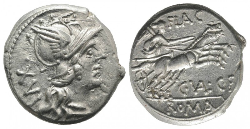 C. Valerius C.f. Flaccus, Rome, 140 BC. AR Denarius (18mm, 3.97g, 6h). Helmeted ...