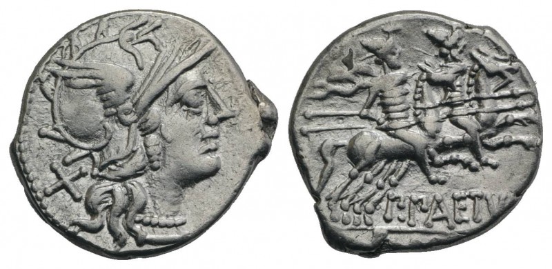 P. Aelius Paetus, Rome, 138 BC. AR Denarius (18mm, 3.78g, 2h). Helmeted head of ...