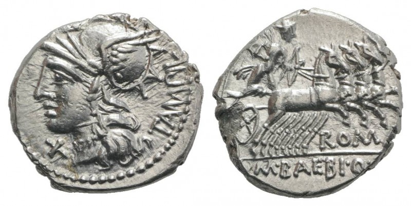 M. Baebius Q.f. Tampilus, Rome, 137 BC. AR Denarius (18mm, 3.89g, 7h). Helmeted ...
