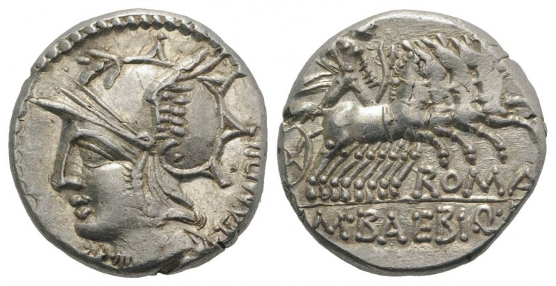 M. Baebius Q.f. Tampilus, Rome, 137 BC. AR Denarius (17mm, 3.85g, 5h). Helmeted ...