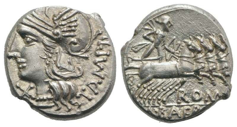 M. Baebius Q.f. Tampilus, Rome, 137 BC. AR Denarius (17.5mm, 3.95g, 6h). Helmete...