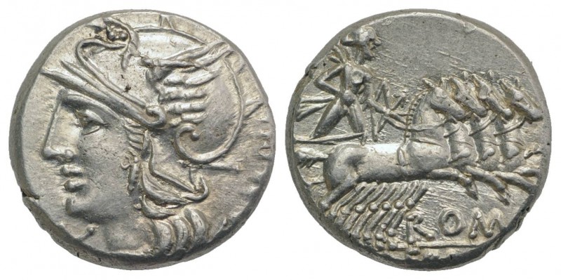 M. Baebius Q.f. Tampilus, Rome, 137 BC. AR Denarius (16mm, 3.97g, 12h). Helmeted...