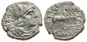 L. Antestius Gragulus, Rome, 136 BC. AR Denarius (18mm, 3.97g, 1h). Helmeted head of Roma r. R/ Jupiter driving quadriga r., holding reins and sceptre...