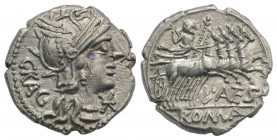 L. Antestius Gragulus, Rome, 136 BC. AR Denarius (19mm, 3.86g, 6h). Helmeted head of Roma r. R/ Jupiter driving quadriga r., holding reins and sceptre...