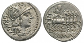 L. Antestius Gragulus, Rome, 136 BC. AR Denarius (19mm, 3.96g, 6h). Helmeted head of Roma r. R/ Jupiter driving quadriga r., holding reins and sceptre...