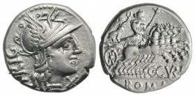 C. Curiatius f. Trigeminus, Rome, 135 BC. AR Denarius (18mm, 3.93g, 12h). Helmeted head of Roma r. R/ Juno driving galloping quadriga r., being crowne...