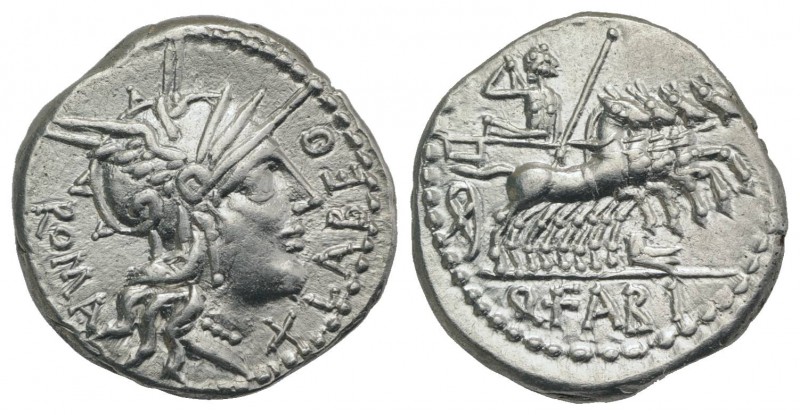 Q. Fabius Labeo, Rome, 124 BC. AR Denarius (18mm, 3.93g, 8h). Helmeted head of R...