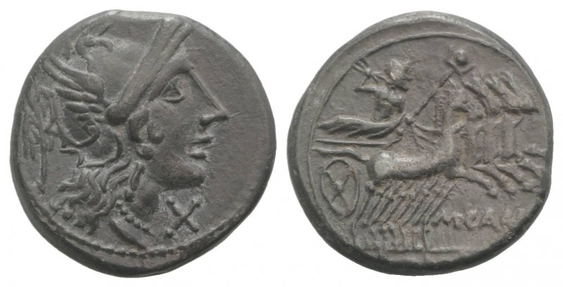 M. Papirius Carbo, Rome, 122 BC. AR Denarius (18mm, 3.76g, 9h). Helmeted head of...