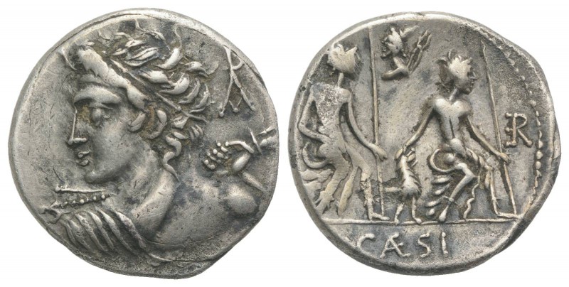 Lucius Caesius, Rome, 112-111 BC. AR Denarius (19mm, 3.71g, 5h). Bust of Vejovis...