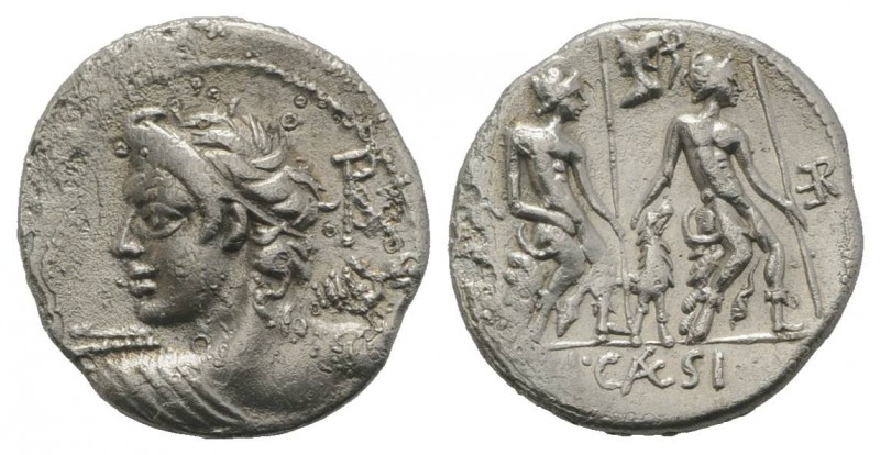 Lucius Caesius, Rome, 112-111 BC. AR Denarius (21mm, 3.70g, 6h). Bust of Vejovis...