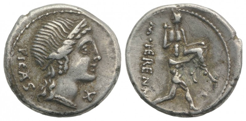M. Herennius, Rome, 108-107 BC. AR Denarius (19mm, 3.25g, 11h). Diademed head of...