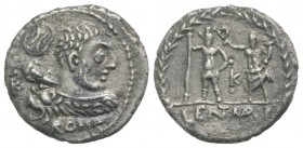 P. Cornelius Lentulus Marcellinus, Rome, 100 BC. AR Denarius (18mm, 3.36g, 12h). Bareheaded bust of young Hercules r., seen from behind, wearing lion ...