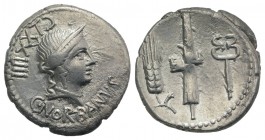 C. Norbanus, Rome, 83 BC. AR Denarius (18mm, 3.72g, 5h). Diademed head of Venus r. R/ Grain-ear, fasces and caduceus. Crawford 357/1b; cf. RBW 1363; R...