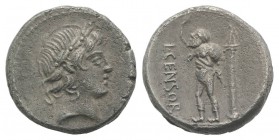 L. Censorinus, Rome, 82 BC. AR Denarius (16.5mm, 3.76g, 4h). Laureate head of Apollo r. R/ Marsyas standing l., holding wineskin over shoulder; to r.,...