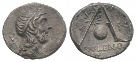 Cn. Lentulus, Spanish(?) mint, 76-75 BC. AR Denarius (18mm, 3.66g, 6h). Diademed and draped bust of Genius r., with sceptre over shoulder. R/ Sceptre ...