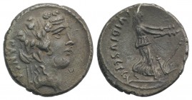 Roman Imperatorial, C. Vibius C.f. C.n. Pansa Caetronianus, Rome, 48 BC. AR Denarius (18mm, 3.59g, 9h). Head of young Bacchus (or Liber) r., wearing i...