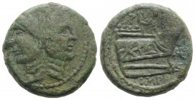 Sextus Pompey, Sicilian mint, 43-36 BC. Æ As (30mm, 25.48g, 11h). Laureate head of Janus with features of Pompey the Great. R/ Prow of galley r. Crawf...