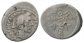 Julius Caesar, Rome, April 44 BC. AR Denarius (19mm, 3.49g, 1h). C. Cossutius Maridianus, moneyer. Laureate and veiled head r.; apex behind, [lituus b...