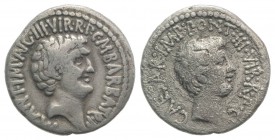 Mark Antony and Octavian, Ephesus, Spring-early summer 41 BC. AR Denarius (18mm, 3.41g, 12h). M. Barbatius Pollio, quaestor pro praetore. Bare head of...