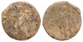 Roman PB Tessera, c. 1st century BC - 1st century AD (20mm, 5.74g, 12h). Apollo standing l., holding arrow and leaning on bow. R/ Fortuna standing l.,...