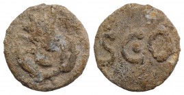 Roman Pb Tessera, c. 1st century BC - 1st century AD (18mm, 4.01g, 12h). Radiate head r. over double cornucopiae. R/ SC•O. VF