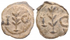 Roman Pb Tessera, c. 1st century BC - 1st century AD (15mm, 3.29g, 12h). Branch; I-C flanking. R/ Branch; I-C flanking. Good VF