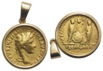 Augustus (27 BC-AD 14). AV Aureus (23mm, 11.30g, 5h). Lugdunum, 2 BC-AD 4. Laureate head r. R/ Caius and Lucius Caesars standing facing, two shields a...