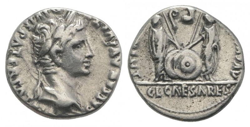 Augustus (27 BC-AD 14). AR Denarius (17mm, 3.73g, 10h). Lugdunum, 2 BC-AD 12. La...