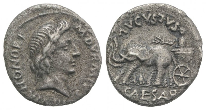 Augustus (27 BC-AD 14). AR Denarius (19mm, 3.39g, 6h). Rome. M. Durmius, moneyer...