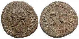 Augustus (27 BC-AD 14). Æ As (29mm, 12.26g, 5h). Rome. M. Maecilius Tullus, moneyer, 7 BC. Bare head l. R/ Legend around large S•C. RIC I 436. Brown p...