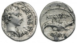 Augustus (27 BC-AD 14). Fourrèe(?) Denarius (18.5mm, 3.14g, 12h). Uncertain mint (Pergamum?), 28 BC. Bare head r.; small capricorn below neck. R/ Croc...