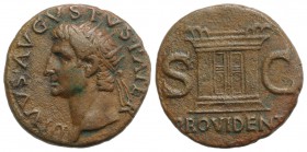 Divus Augustus (died AD 14). Æ As (26mm, 10.22g, 6h). Rome, c. 22/23-30. Radiate head l. R/ Altar-enclosure with double panelled door. RIC I 81 (Tiber...