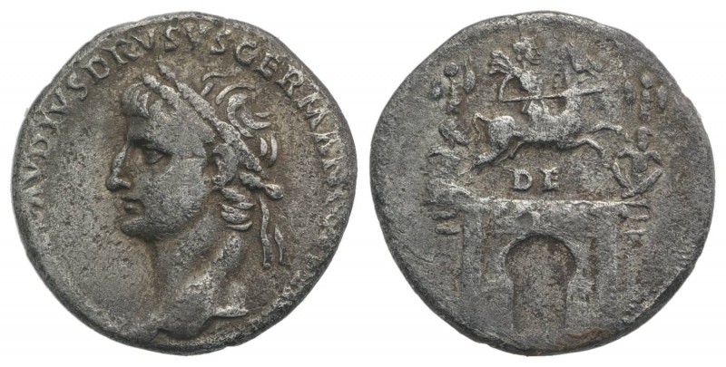 Nero Claudius Drusus (died 9 BC). AR Denarius (17mm, 3.43g, 12h). Lugdunum, c. A...