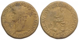 Nero Claudius Drusus (died 9 BC). Æ Sestertius (35mm, 31.01g, 6h). Rome, 42-3. Bare head l. R/ Claudius seated l. on curule chair, holding branch and ...
