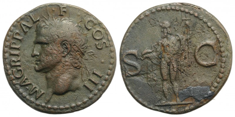 Agrippa (died 12 BC). Æ As (29mm, 10.12g, 6h). Rome, AD 37-41. Head l., wearing ...