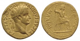 Tiberius (14-37). AV Aureus (19mm, 7.59g, 5h). Lugdunum, 19-35. Laureate head r. R/ Livia (as Pax) seated r. on chair, holding sceptre in r. hand and ...