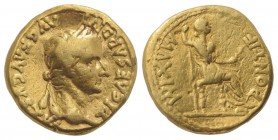 Tiberius (14-37). AV Aureus (18mm, 7.47g, 5h). Lugdunum, 19-35. Laureate head r. R/ Livia (as Pax) seated r. on chair, holding sceptre in r. hand and ...