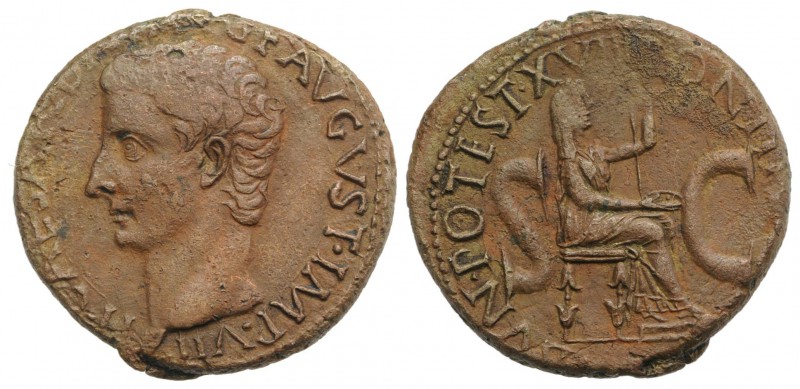 Tiberius (14-37). Æ As (27mm, 10.66g, 12h). Rome, 15-6. Bare head l. R/ Draped f...