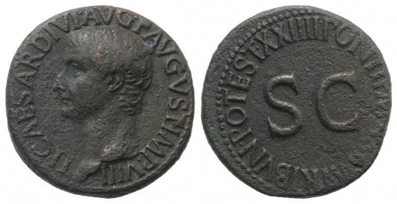 Tiberius (14-37). Æ As (27mm, 10.83g, 12h). Rome, AD 21-2. Bare head l. R/ SC in...