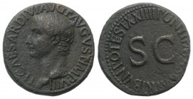Tiberius (14-37). Æ As (27mm, 10.83g, 12h). Rome, AD 21-2. Bare head l. R/ SC in field. RIC I 44. VF