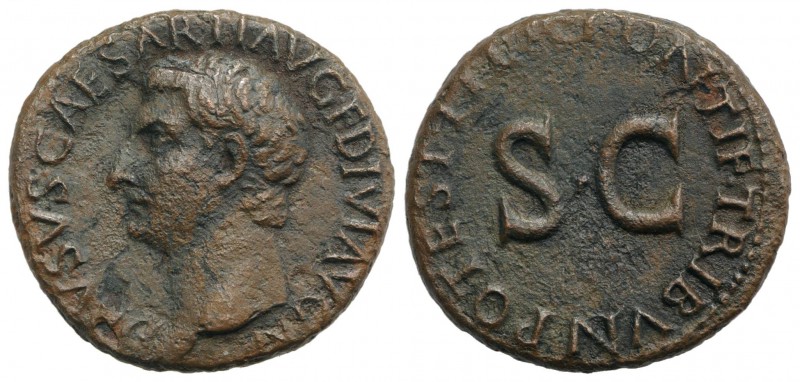 Drusus (Caesar, 19-23). Æ As (27mm, 10.60g, 6h). Rome, 22-3. Bare head l. R/ Leg...