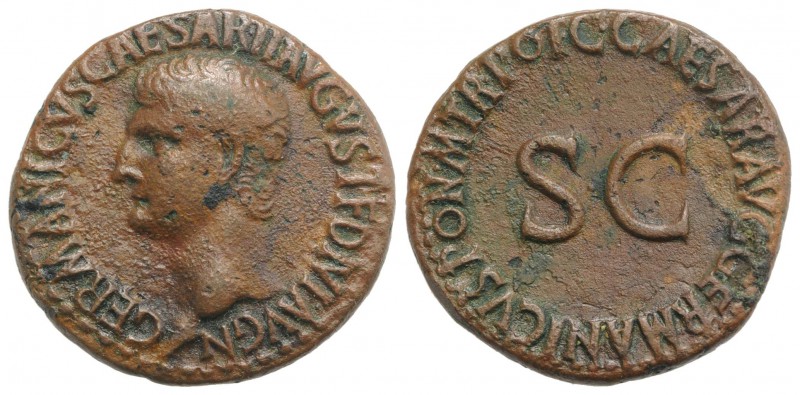 Germanicus (died AD 19). Æ As (28mm, 10.64g, 7h). Rome, AD 37-8. Bare head l. R/...