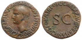 Germanicus (died AD 19). Æ As (28mm, 10.64g, 7h). Rome, AD 37-8. Bare head l. R/ Legend around large S·C. RIC I 35 (Gaius). Brown patina, VF