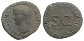 Germanicus (died AD 19). Æ As (28mm, 11.16g, 7h). Rome, AD 37-8. Bare head l. R/ Legend around large S·C. RIC I 35 (Gaius). Near VF