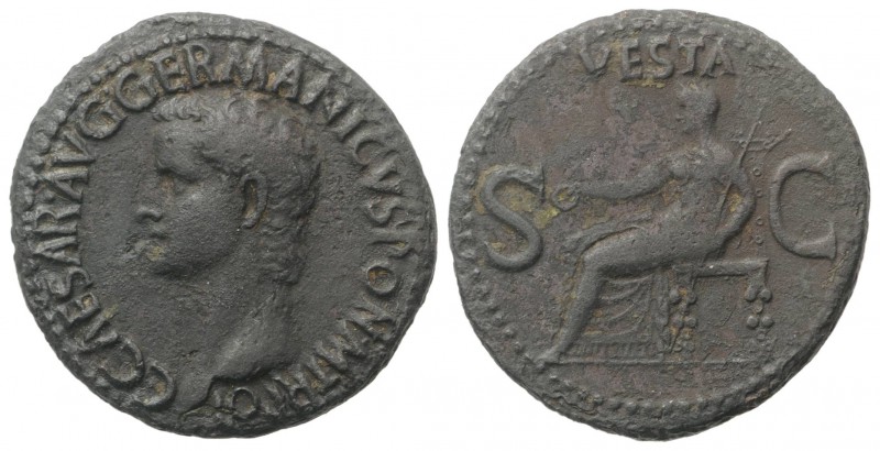 Gaius (Caligula, 37-41). Æ As (29mm, 10.73g, 6h). Rome, 37-8. Bare head l. R/ Ve...