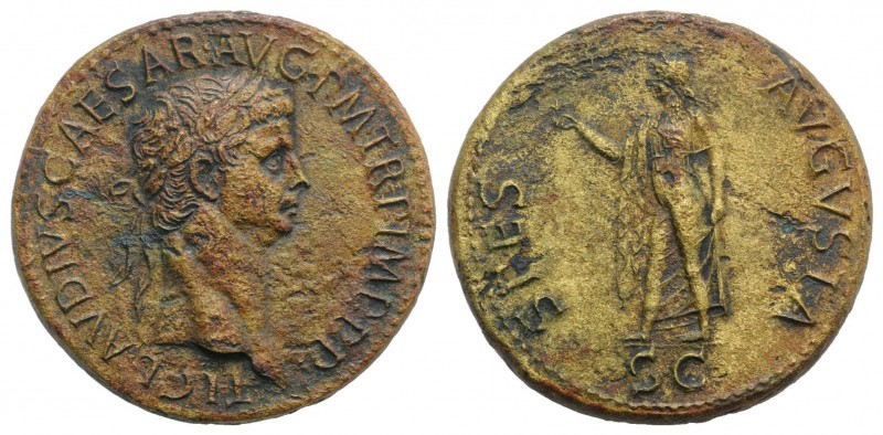 Claudius (41-54). Æ Sestertius (36mm, 27.39g, 6h). Rome, 41-2. Laureate head r. ...