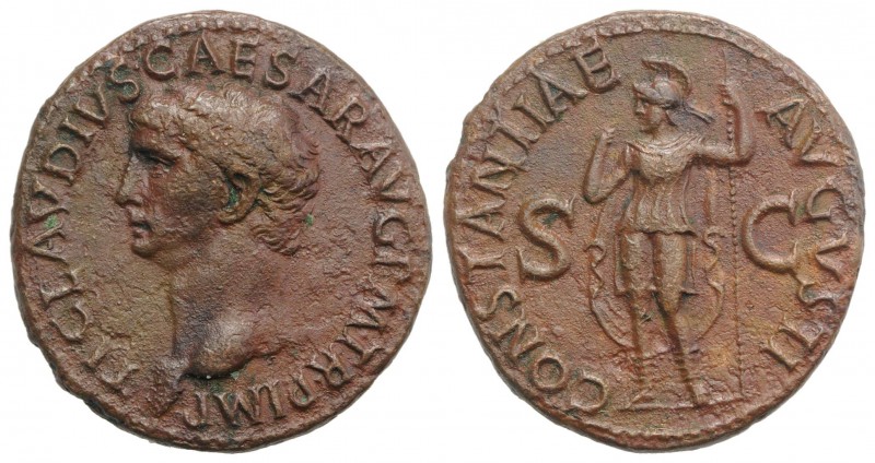 Claudius (41-54). Æ As (29mm, 10.67g, 6h). Rome, 42-3. Bare head l. R/ Constanti...