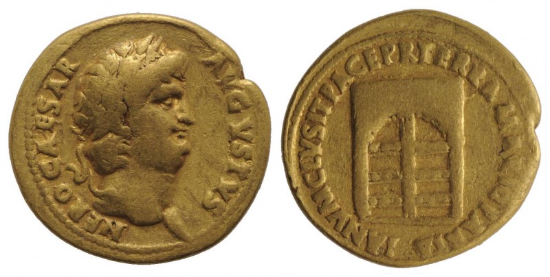 Nero (54-68). AV Aureus (19mm, 7.08g, 6h). Rome, c. 64-6. Laureate head r. R/ Cl...