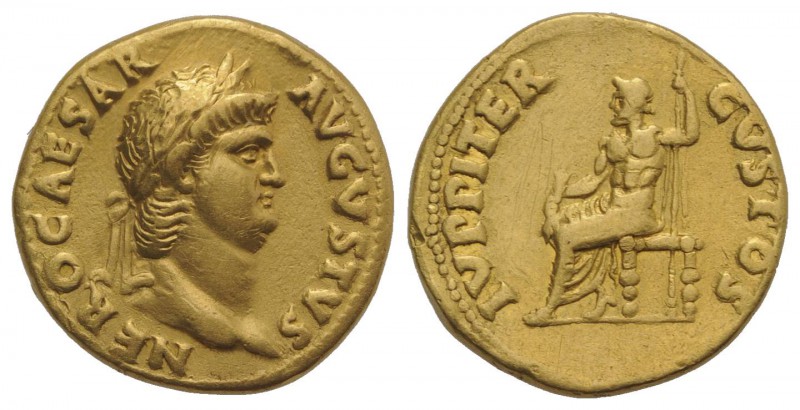 Nero (54-68). AV Aureus (17.5mm, 7.18g, 7h). Rome, c. 64-5. Laureate head r. R/ ...